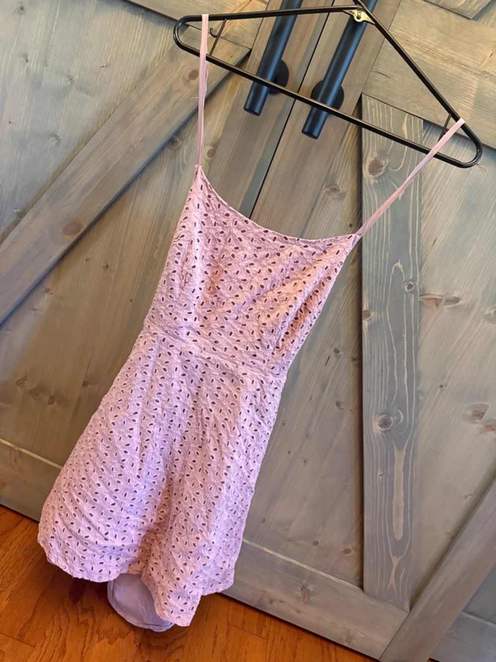 SHEIN Pink Eyelet Spaghetti Strap Mini Dress